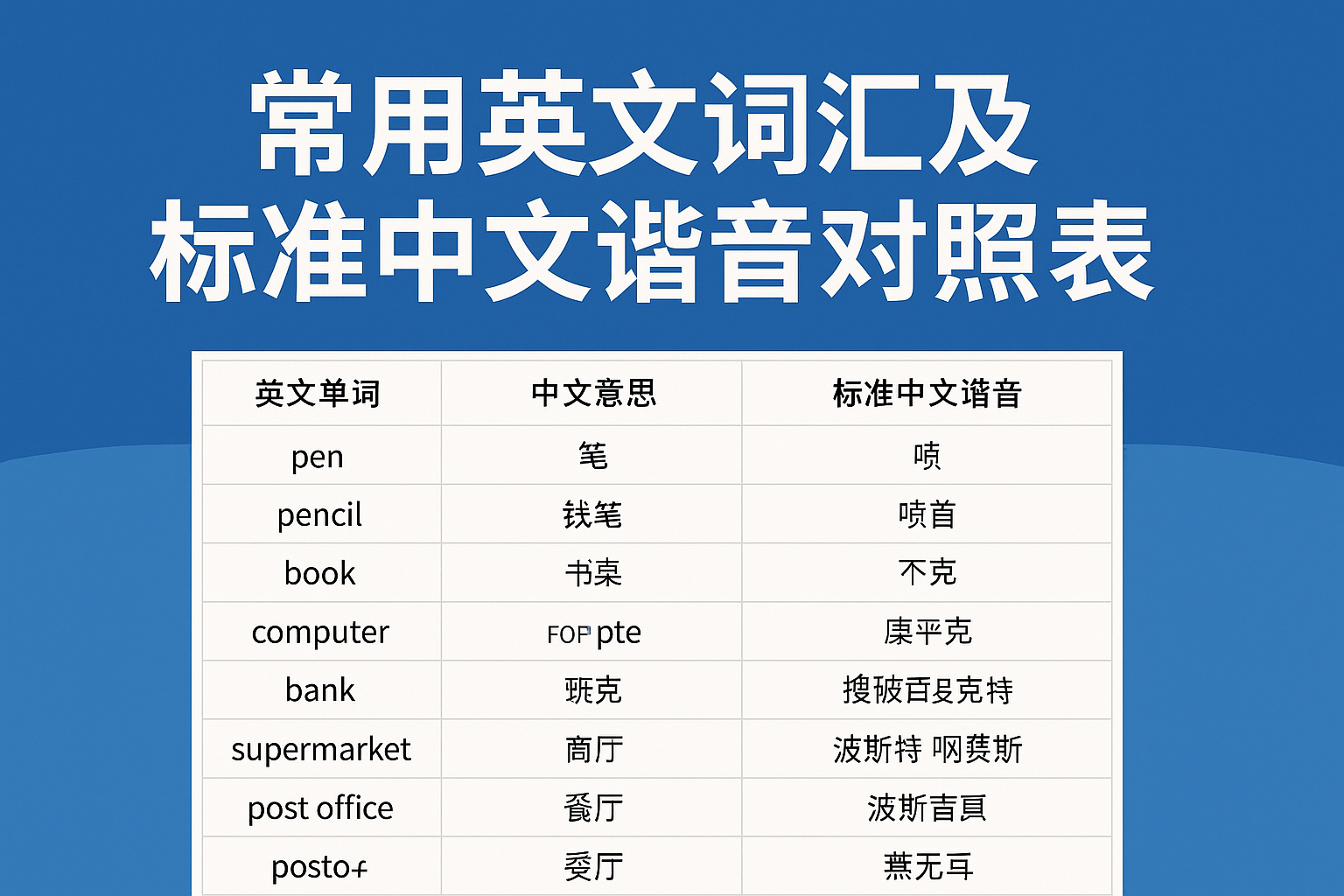 英语基础词汇图解整理：教室与家庭场景常用单词及中文谐音对照表